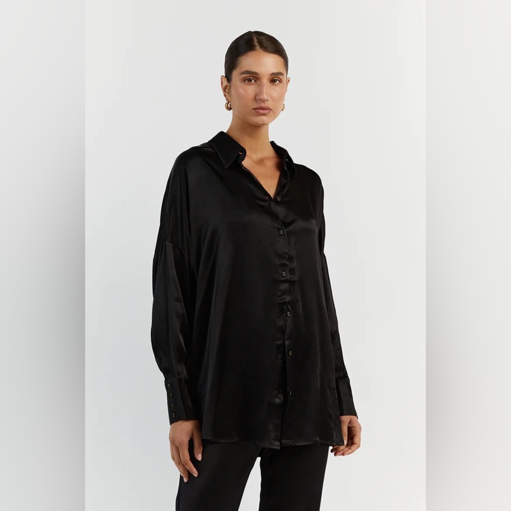 NWT DISSH Black Button Down Shirt, silky